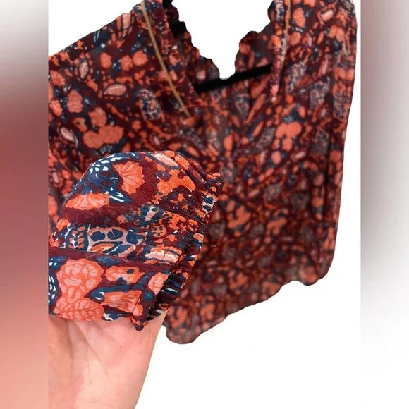 Lucky Brand Boho Sheer Patterned Long-Sleeve Top Size M - Picture 2 of 7